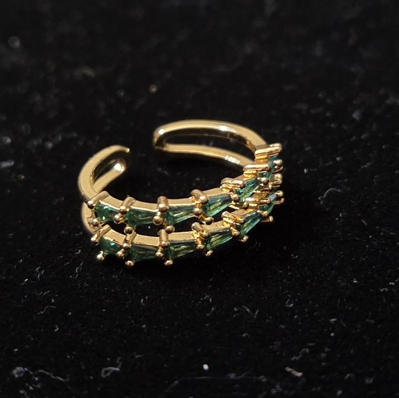 NWOT Gold Plated Adjustable Emerald  Baguette CZ Double Row Ring Sz 6 - 7.5 - Picture 8 of 8